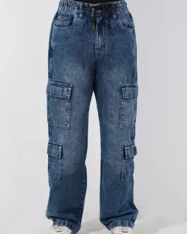 Men’s Relaxed Fit Denim Baggy 8 Pockets Cargo